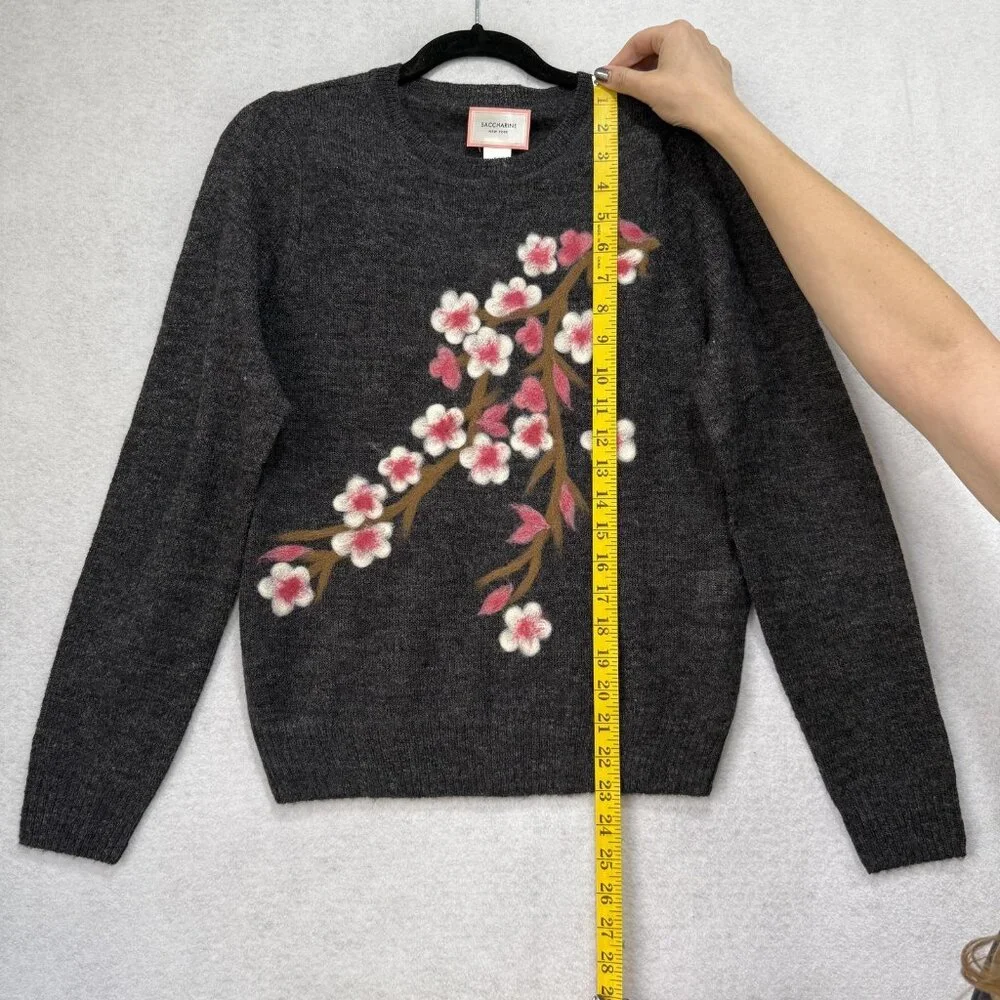 Saccharine New York Sweater Womens Small Gray Wool Alpaca Floral Cherry Blossom - Picture 6 of 10